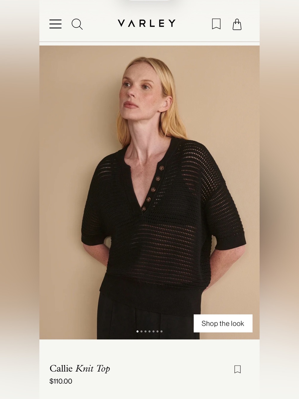 Varley Callie V‑Neck Open‑Knit Top in Black